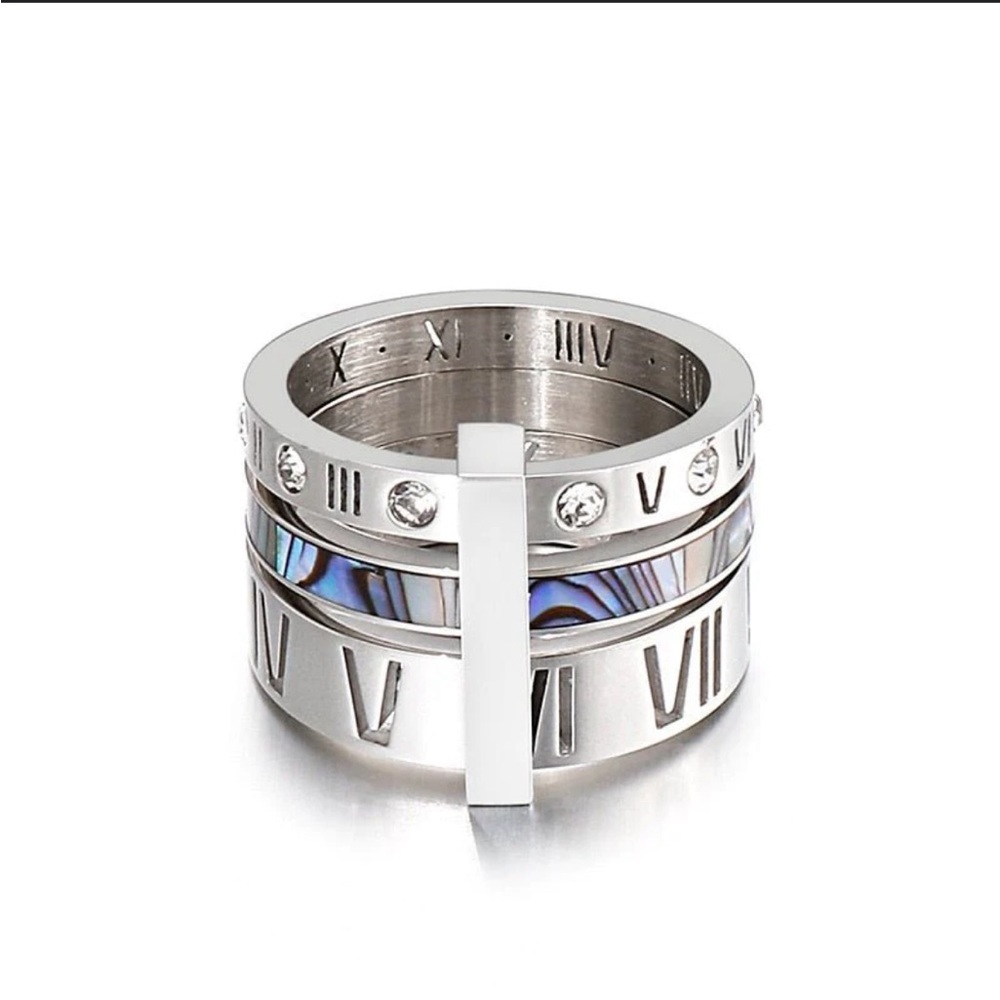 THREE LAYERS ROMAN NUMERALS BLUE EVENING RING SET SIZE 7 NEW - Picture 4 of 10